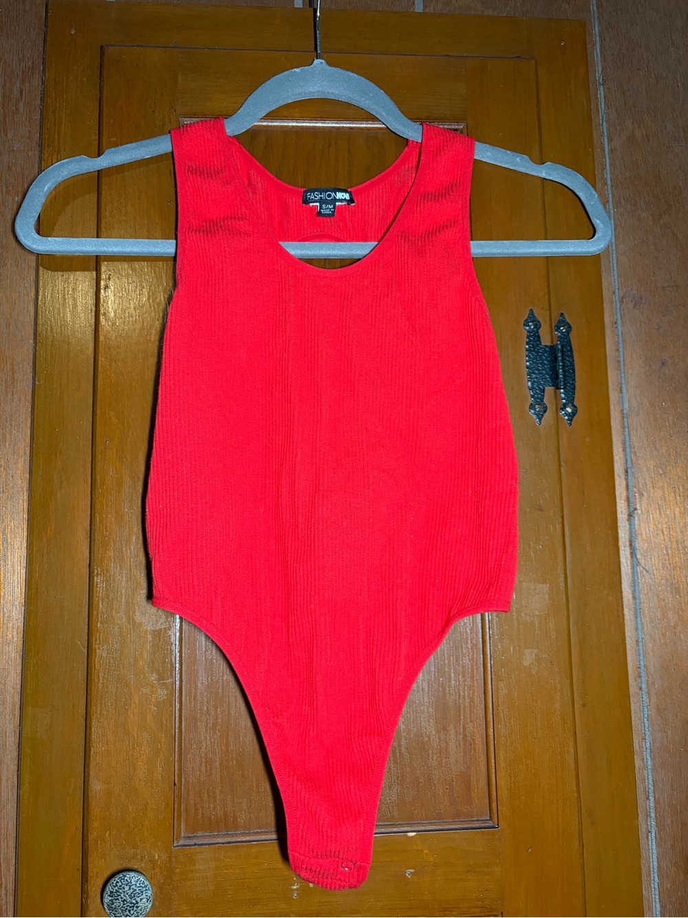 Fashion Nova Red Ribbed Scoop Neck Bodysuit
